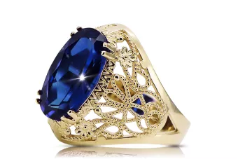 Vintažinis stilius Žiedas Sapyras 14k geltono aukso vrc074y